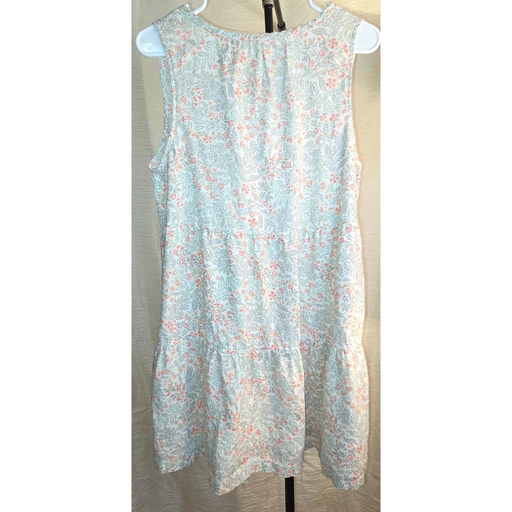 Joie 100% Linen Floral Tiered Mini Dress Sleeveless V-Neck Sage Coral Medium